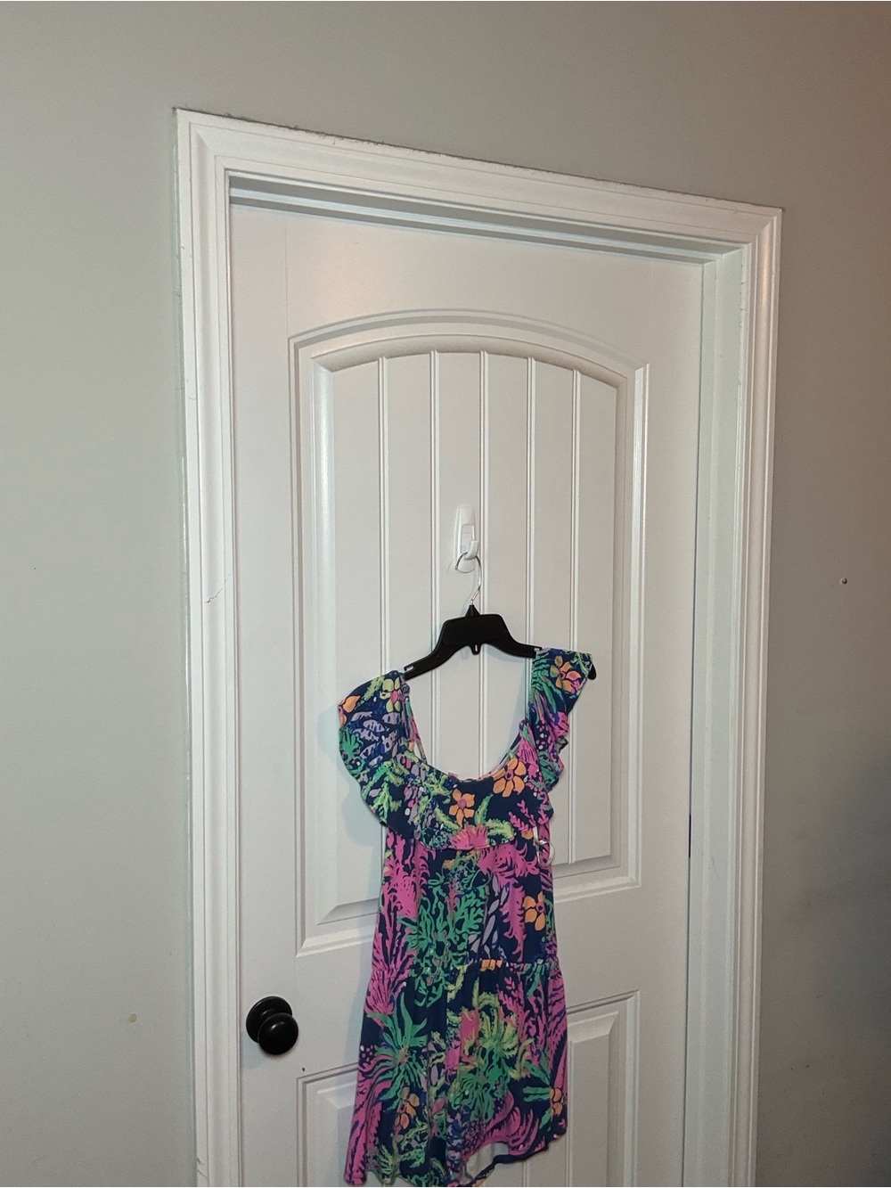 crown & ivy Navy Tropical Floral Mini Dress with Pink and Green